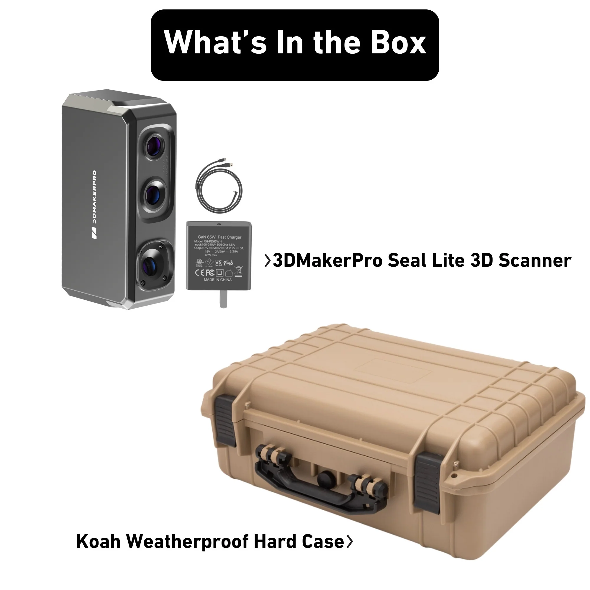 Seal Lite 3D Scanner with Weatherproof Tan Hard Case with 18 x 14 x 7-Inch Customizable Foam Bundle - Image 5