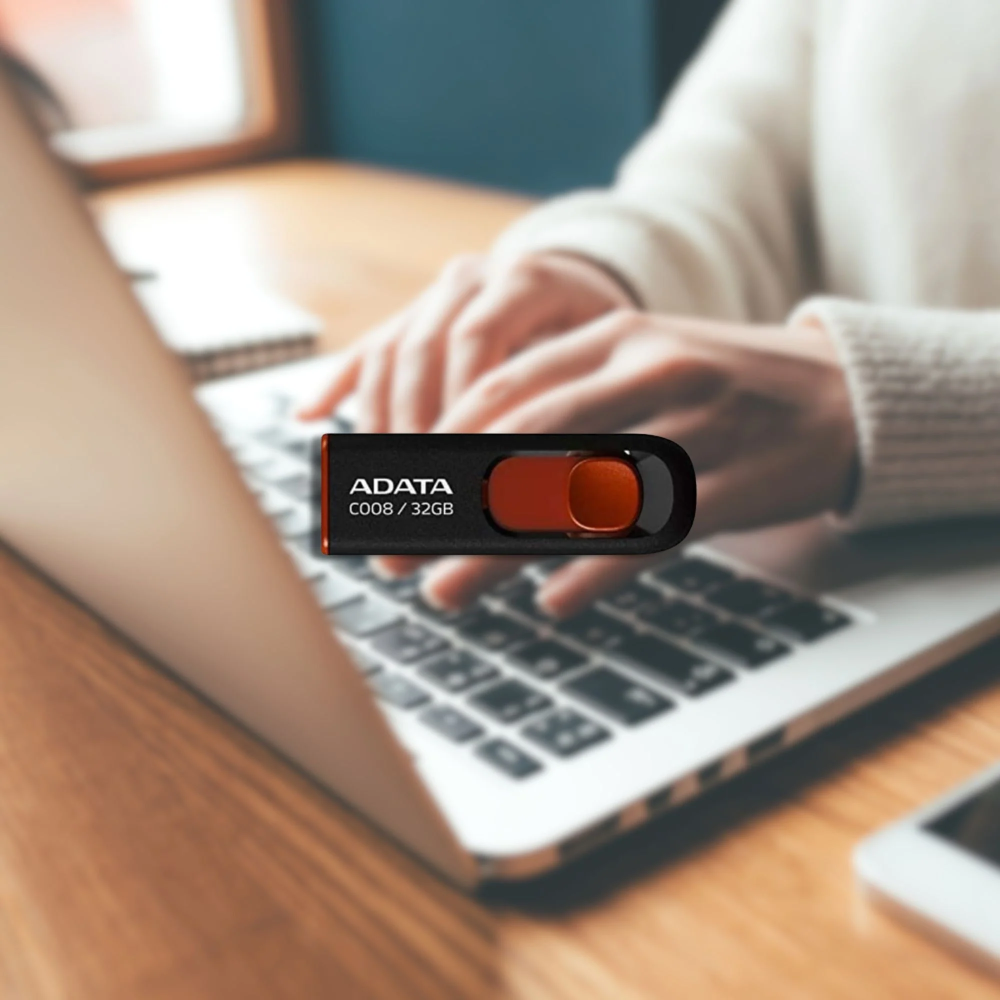 Adata C008 32GB USB 2.0 Retractable Flash Drive (Red) with USB 3.0 to USB-C Adapter (20-Pack) - Image 6
