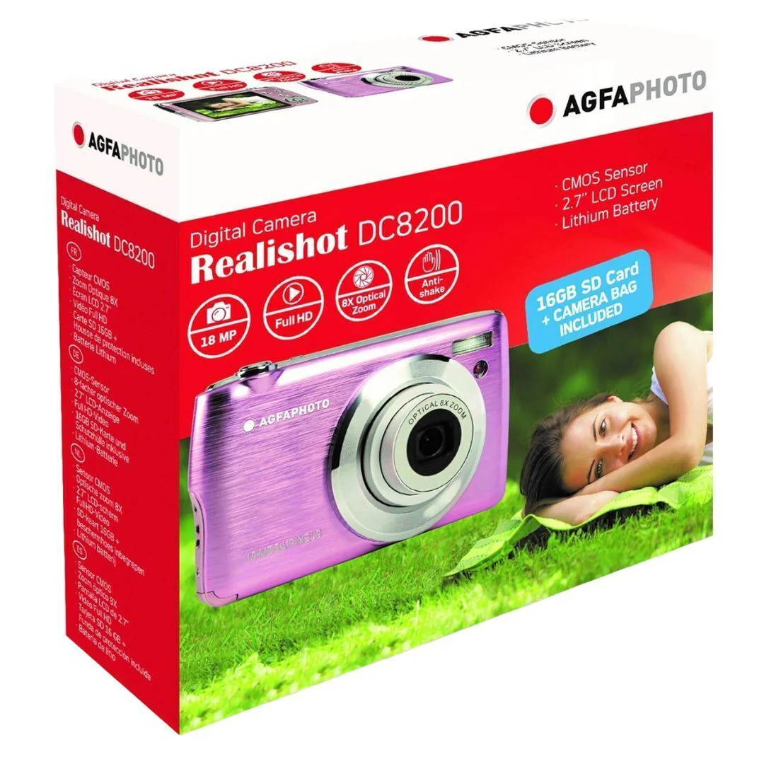 AGFAPhoto DC8200 18MP Compact Digital Camera with 8x Optical Zoom and 32GB Memory (Pink) - Image 2