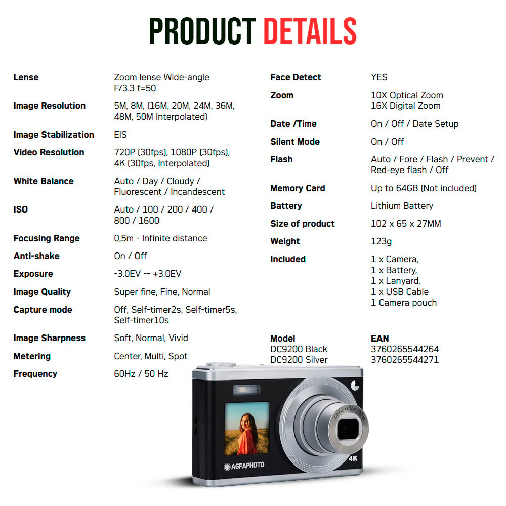 Agfa Photo DC9200 Compact Digital Camera (Black) with Camera Case (Black and Galaxy Blue) Bundle - Image 3