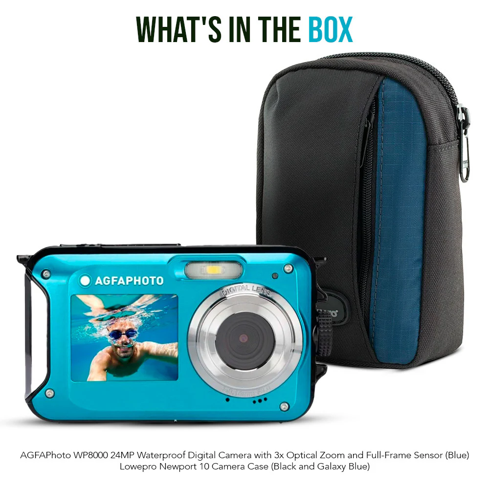 AGFAPhoto WP8000 Waterproof Digital Camera (Black) + Lowepro Newport 10 Camera Case (Black/Galaxy Blue) - Image 2