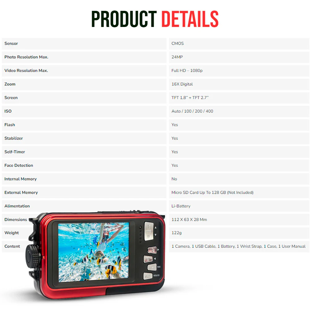 Agfa Photo WP8000 Waterproof Digital Camera (Red) with Camera Case (Black and Galaxy Blue) Bundle - Image 5