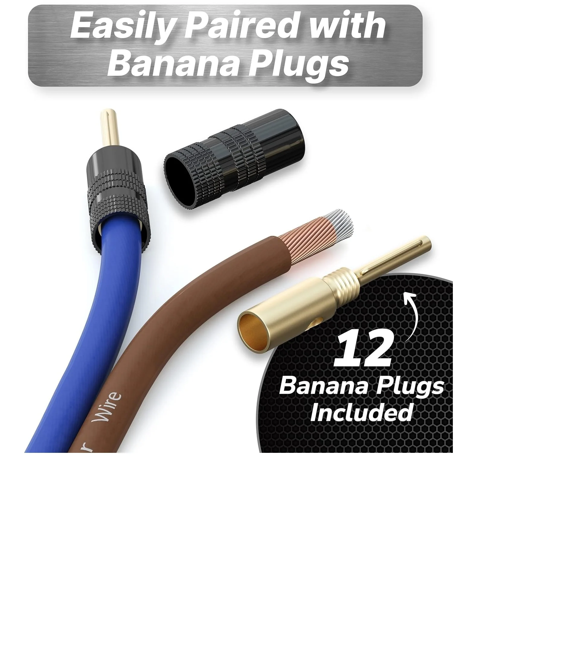InstallGear 14 Gauge Speaker Wire Cable (100ft) with 12 Banana Plugs - Image 4