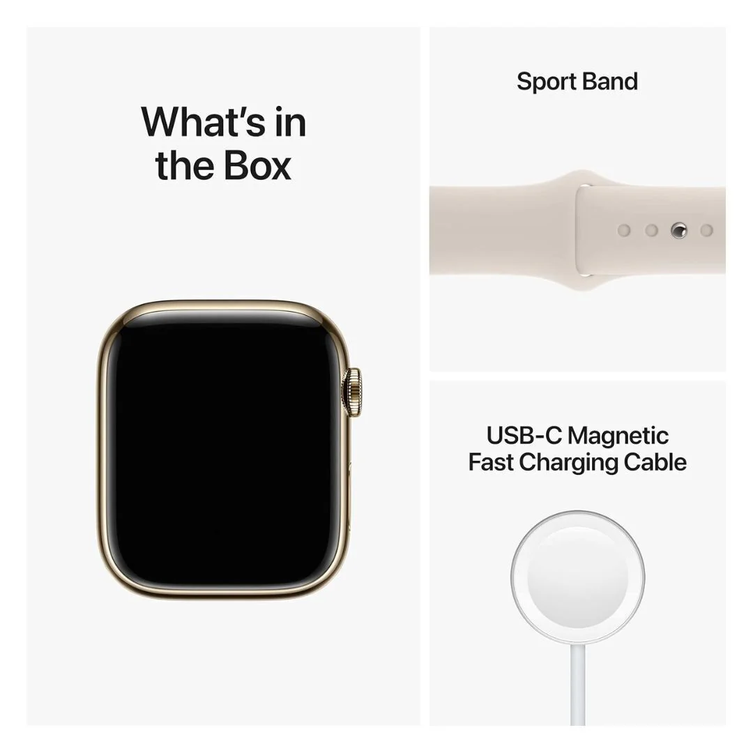 Apple Watch Series 8 (GPS + Cellular, 45mm) – Gold Stainless Steel Case, M/L Band (Used) - Image 5