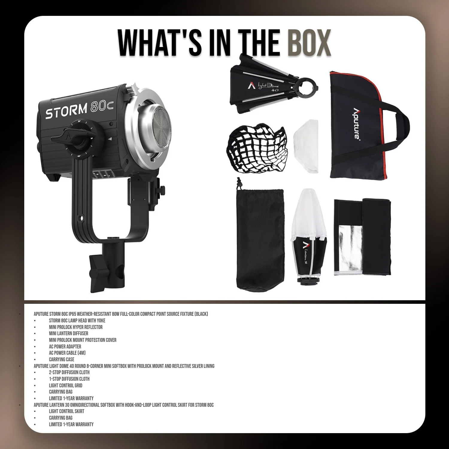 Aputure STORM 80c IP65 80W Full-Color Point Source Fixture (Black) and Light Dome 40 Softbox Bundle - Image 7
