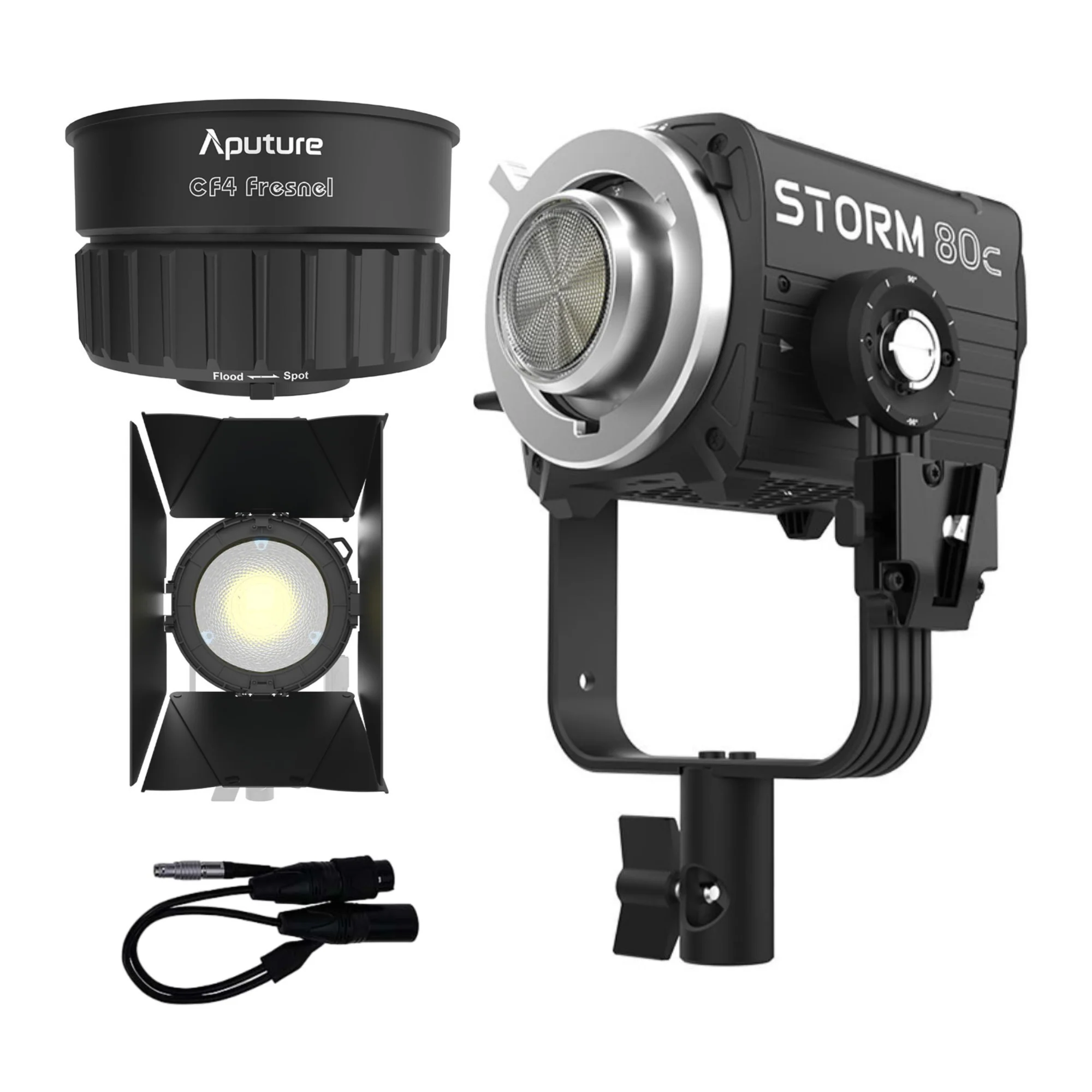 Aputure STORM 80c 80W Tunable Color Compact Point Source Black Fixture with Fresnel Bundle