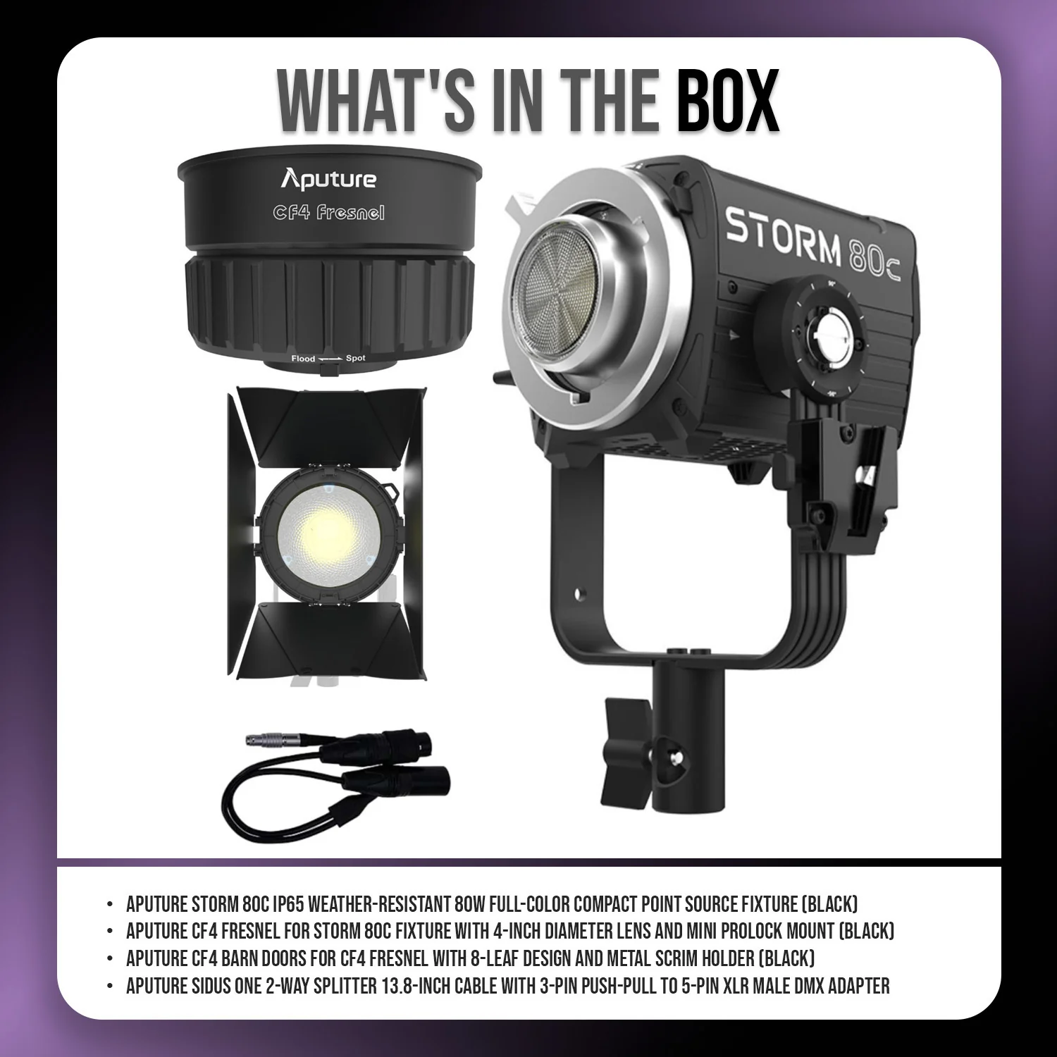 Aputure STORM 80c 80W Tunable Color Compact Point Source Black Fixture with Fresnel Bundle - Image 7