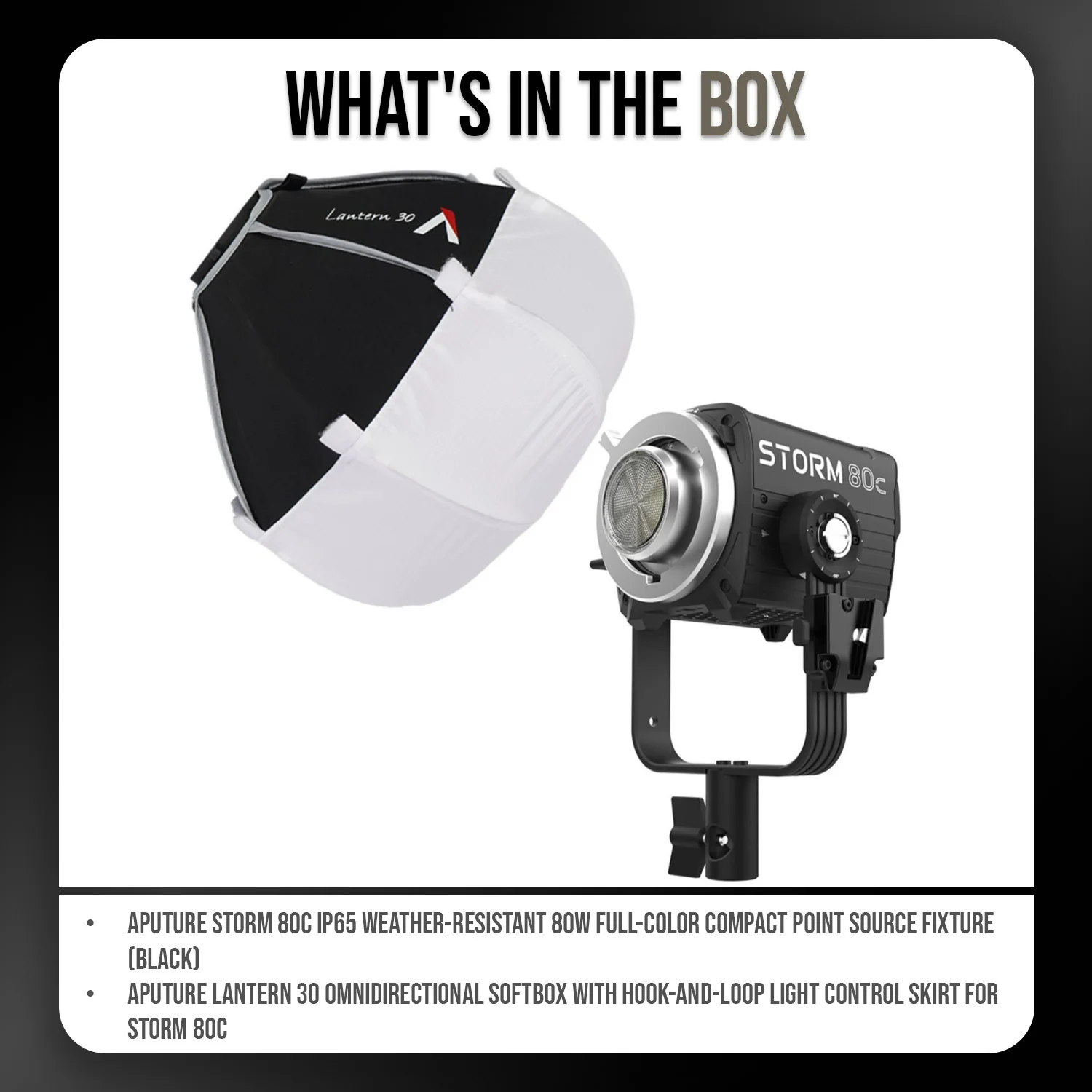 Aputure STORM 80c 80W Full-Color Point Source Fixture (Black) and Omnidirectional Softbox Bundle - Image 7