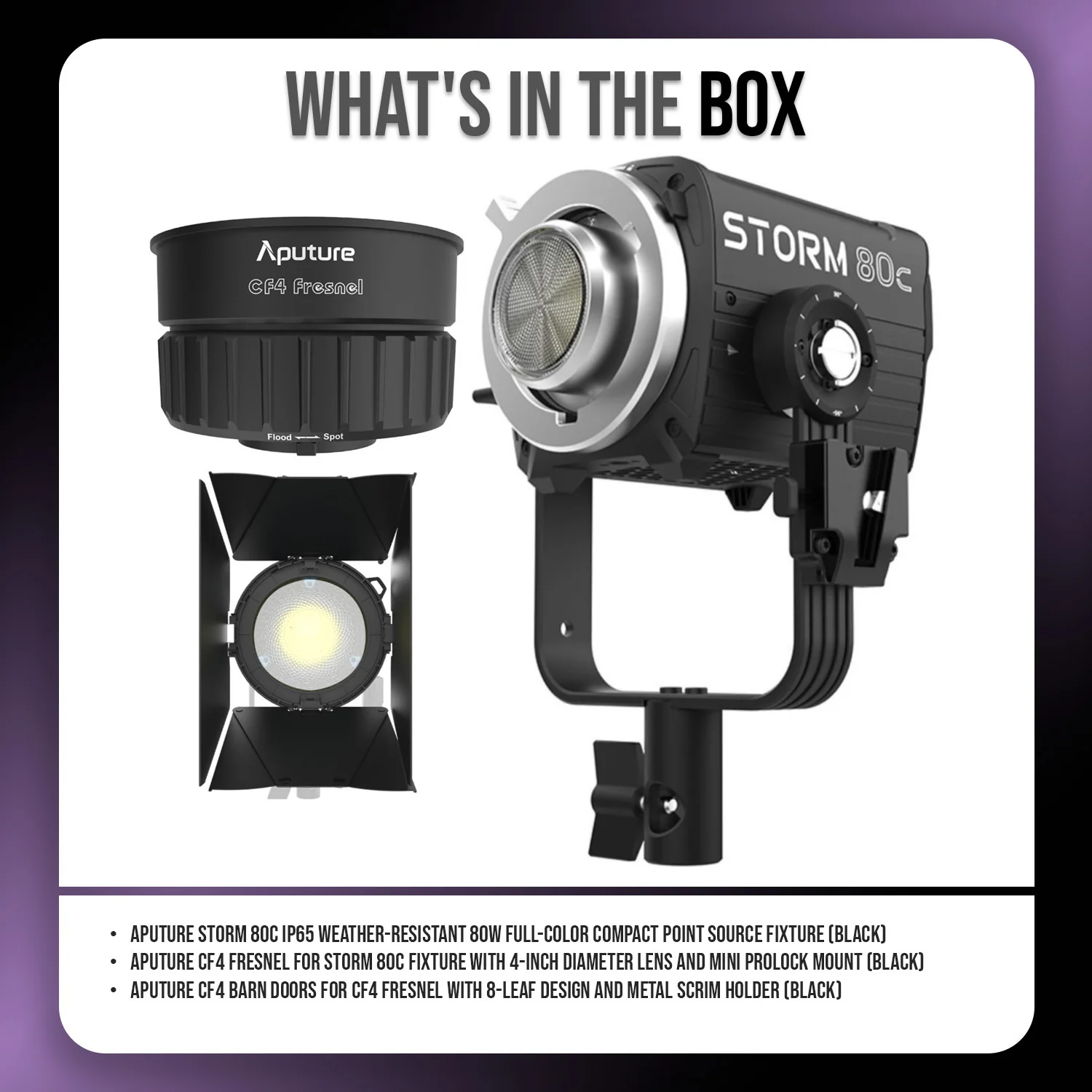 Aputure STORM 80c 80W Tunable Color Point Source Black Fixture with Aputure CF4 Fresnel Bundle - Image 7