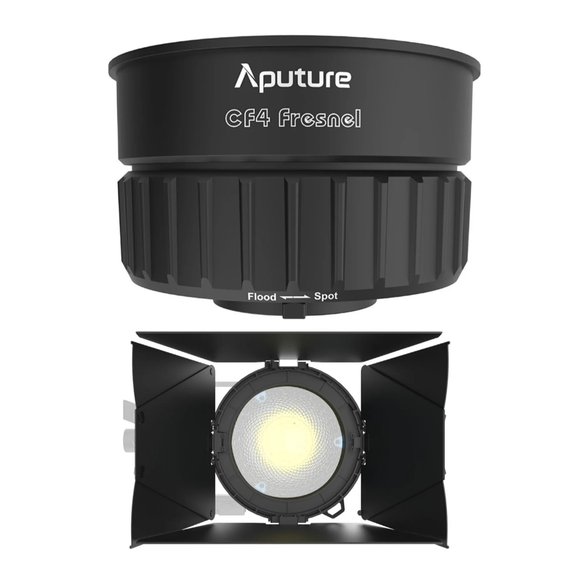 Aputure CF4 Fresnel for Storm 80c Fixture with 4-Inch Diameter Lens (Black) and CF4 Barn Door Bundle