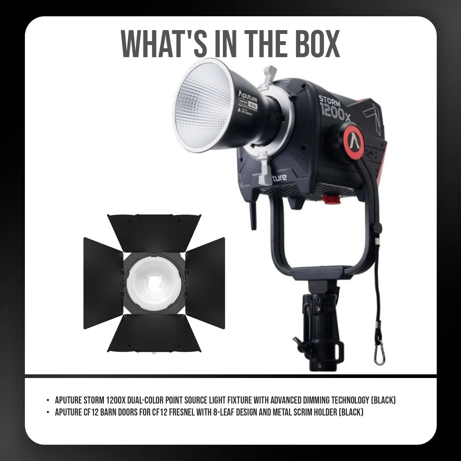 Aputure Storm 1200x Dual-Color Point Source Light Fixture (Black) with Aputure Barn Doors Bundle - Image 7