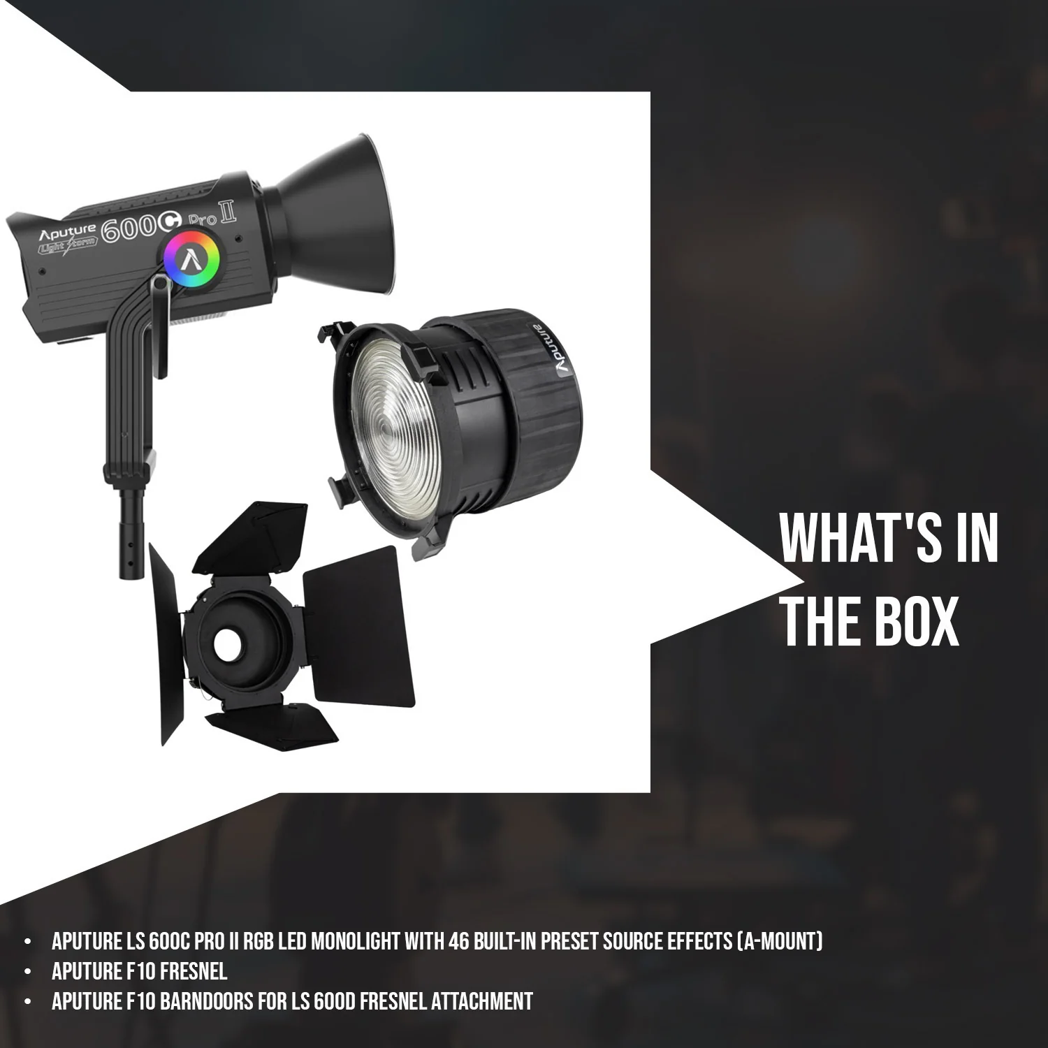 Aputure LS 600C Pro II RGB LED Monolight (A-Mount) with Aputure F10 Fresnel and F10 Barndoors Bundle - Image 7