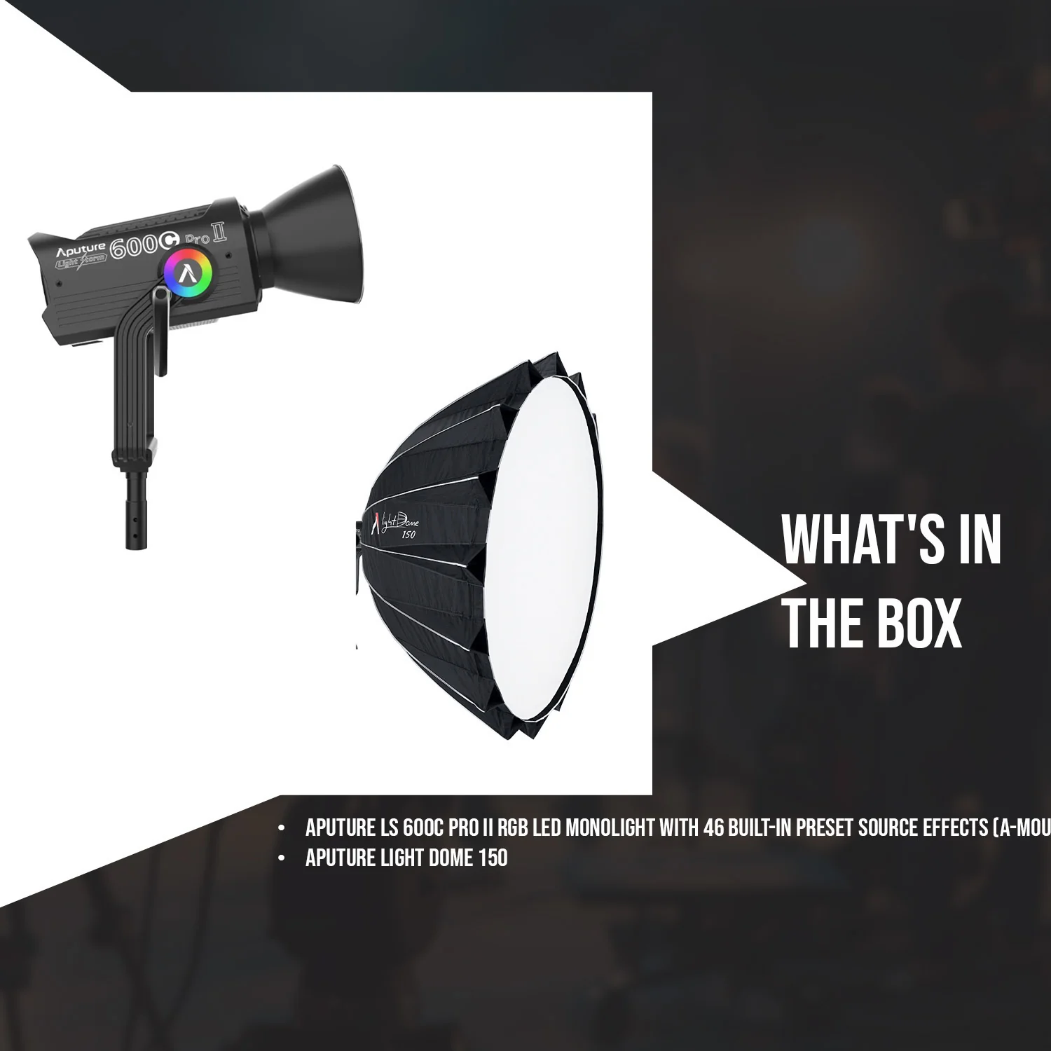 Aputure LS 600C Pro II RGB LED 46 Preset Effects Monolight (A-Mount) with Light Dome 150 Bundle - Image 7