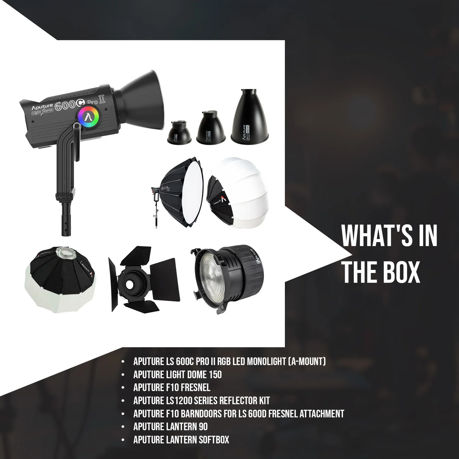 Aputure LS 600C Pro II RGB LED Monolight (A-Mount) with Light Dome 150, Fresnel, and Barndoor Bundle - Image 7