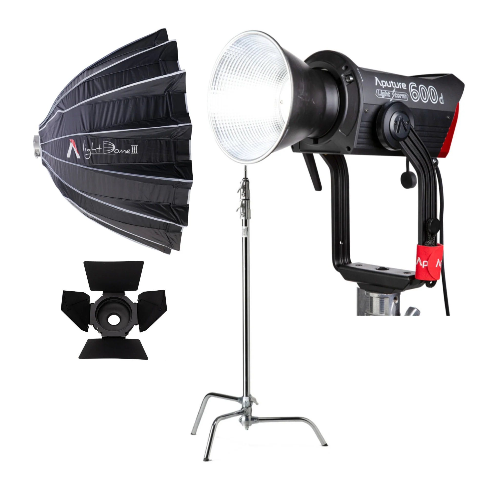 Aputure LS 600d Daylight LED Monolight (V-Mount) with C-Stand, F10 Barndoors, Light Dome III