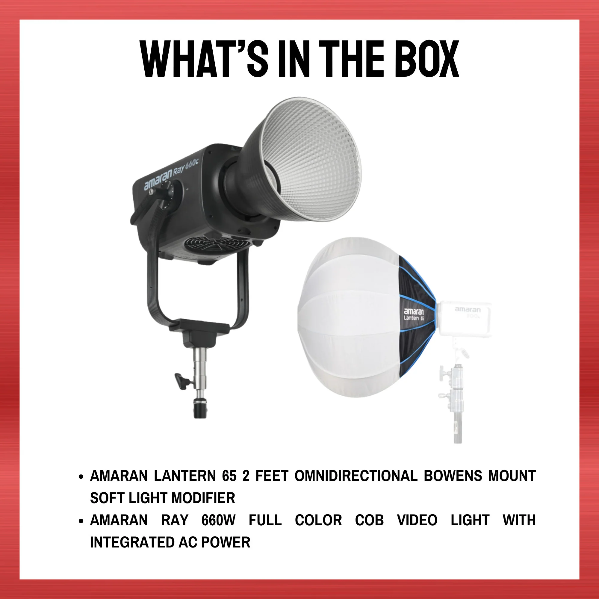 Amaran Ray 660W Full-Color COB Video Light Bundle with 2-Feet Lantern 65 Softbox - Image 9