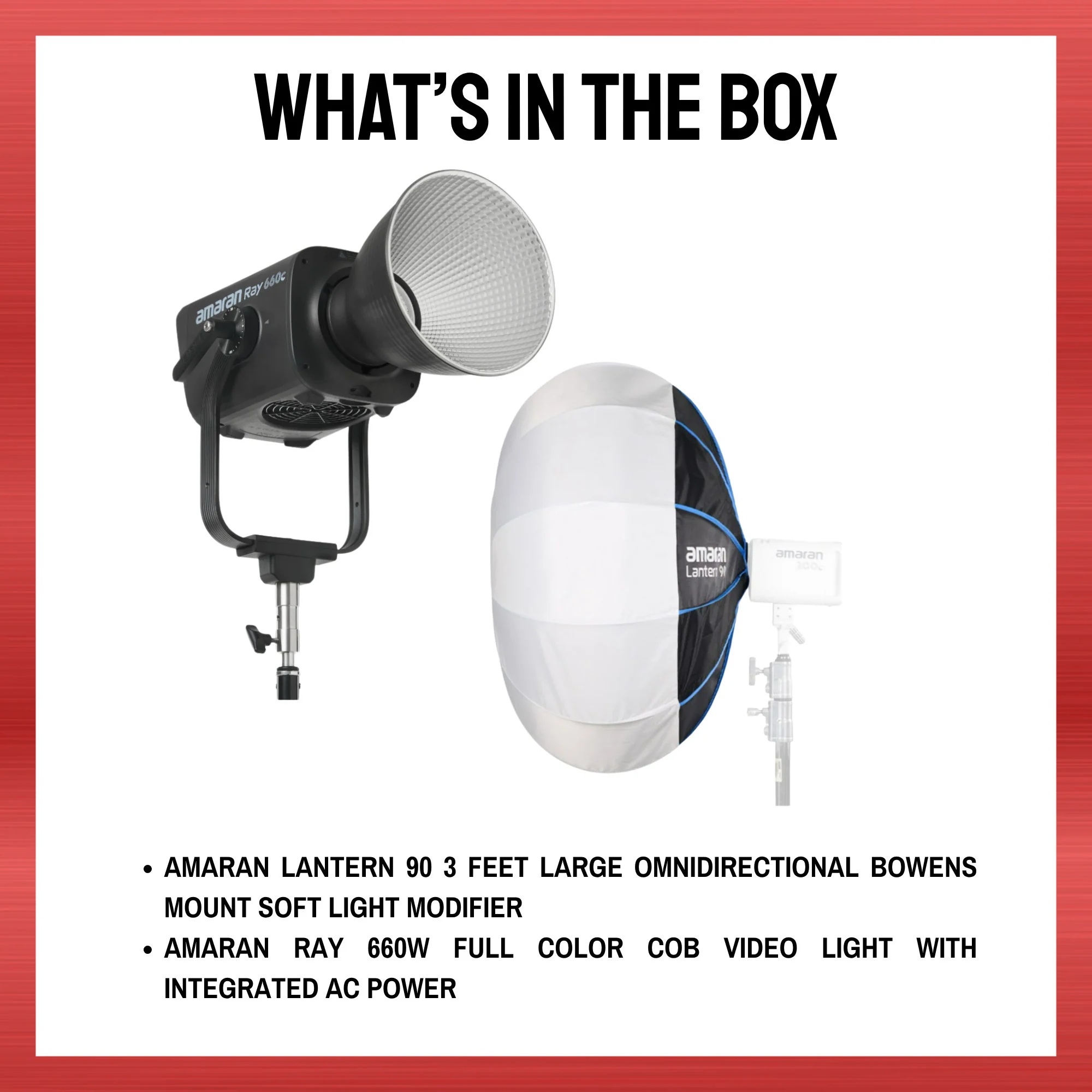 Amaran Ray 660W Full-Color COB Video Light Bundle with 3-Feet Lantern 90 Softbox - Image 9