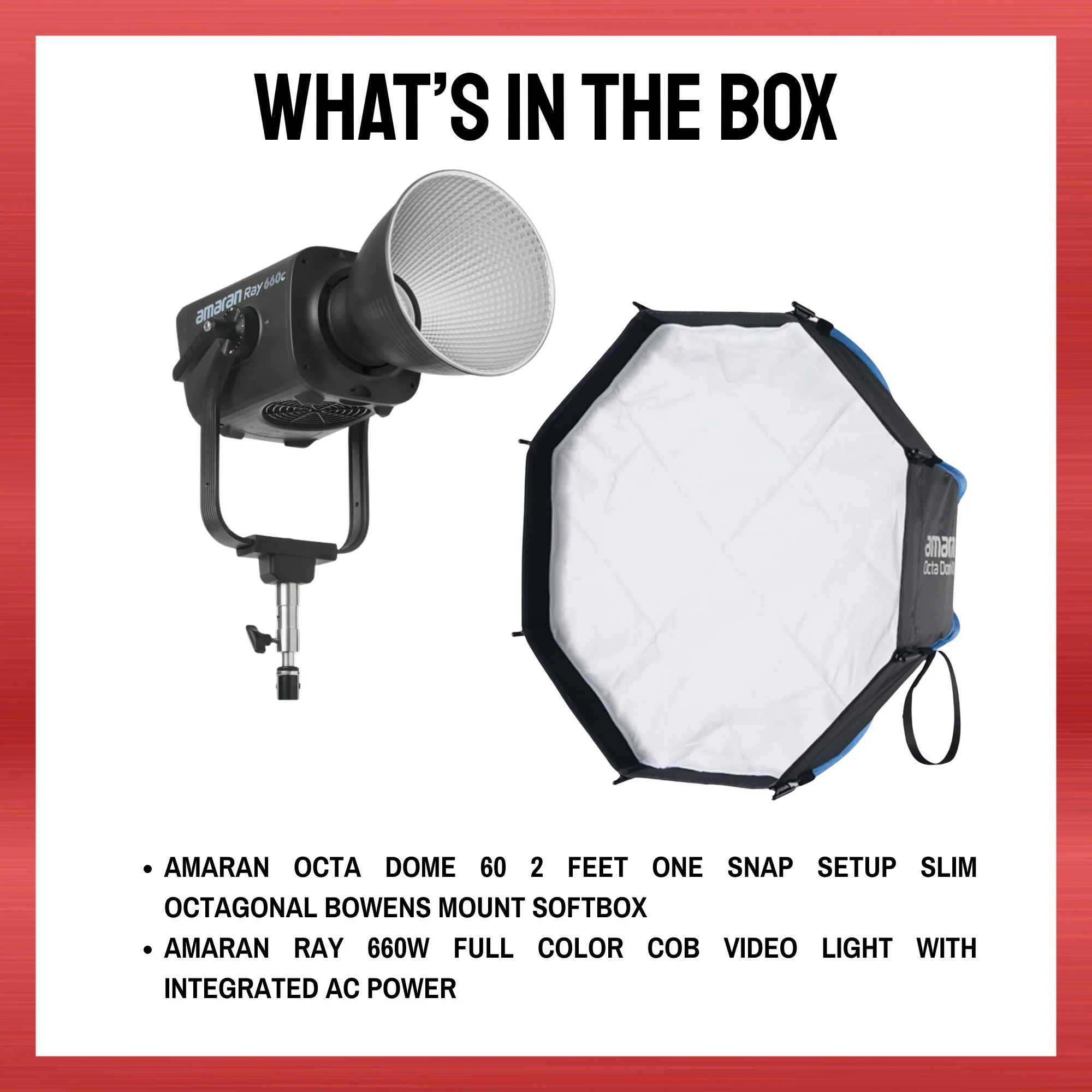 Amaran Ray 660W Full Color COB Video Light with AC Power and Octa Dome 60 Bundle - Image 9