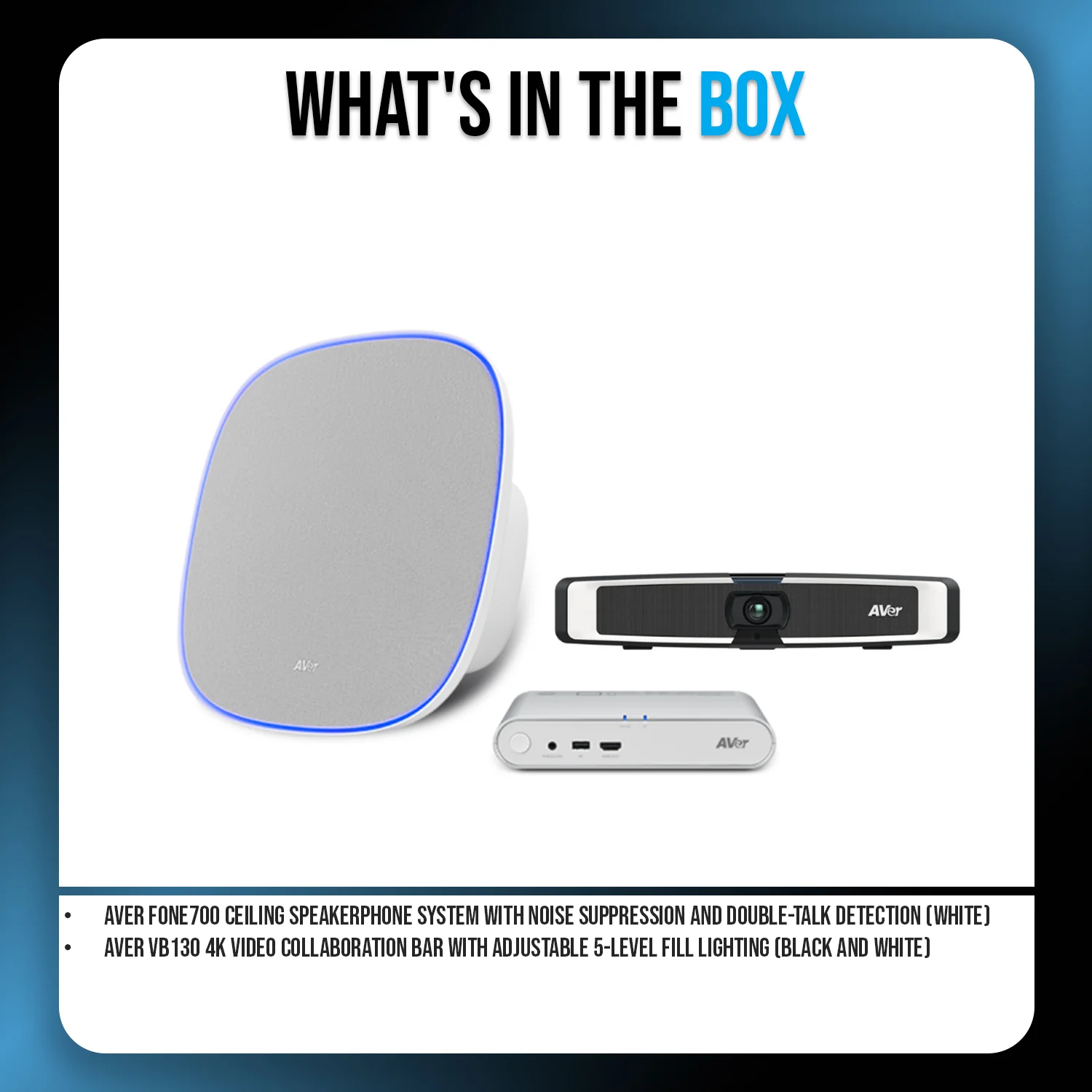 AVer FONE700 Ceiling Speakerphone System with Noise Suppression and VB130 4K Videobar (White) Bundle - Image 6