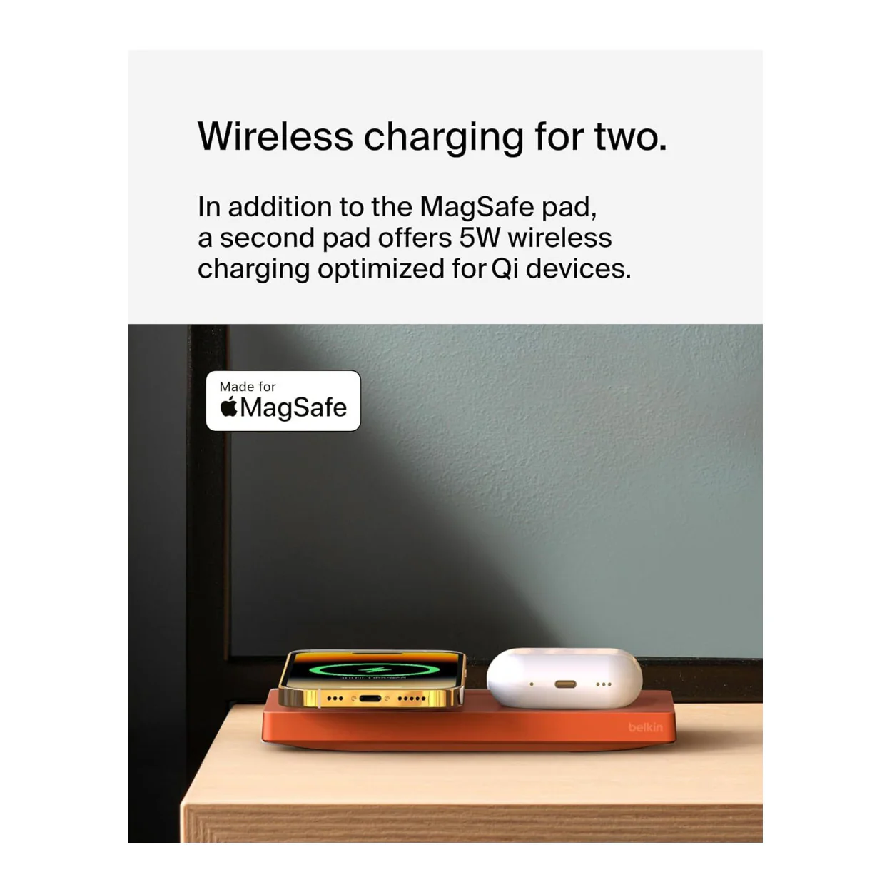 Belkin 2-in-1 MagSafe Wireless Charging Pad with Qi2 15W (Orange) - Image 3