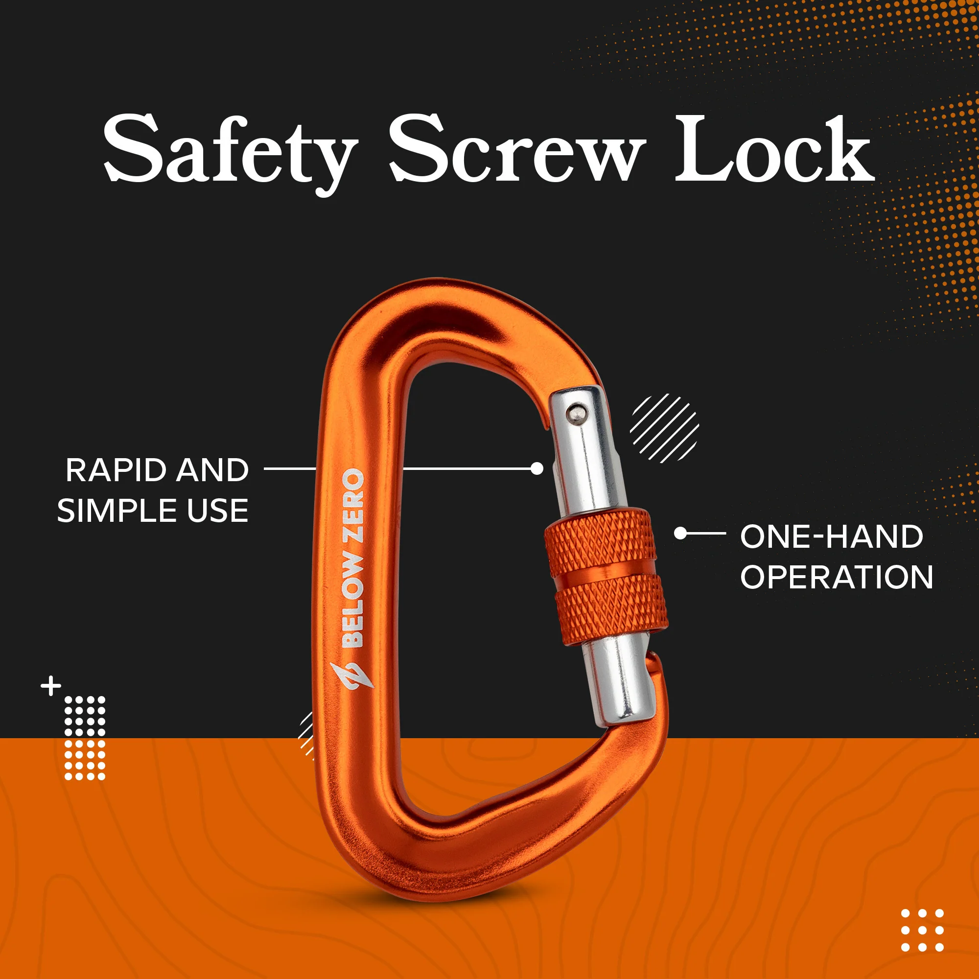 BELOW ZERO 12kN Heavy Duty Carabiner with Locking Clip (Orange) - Image 2