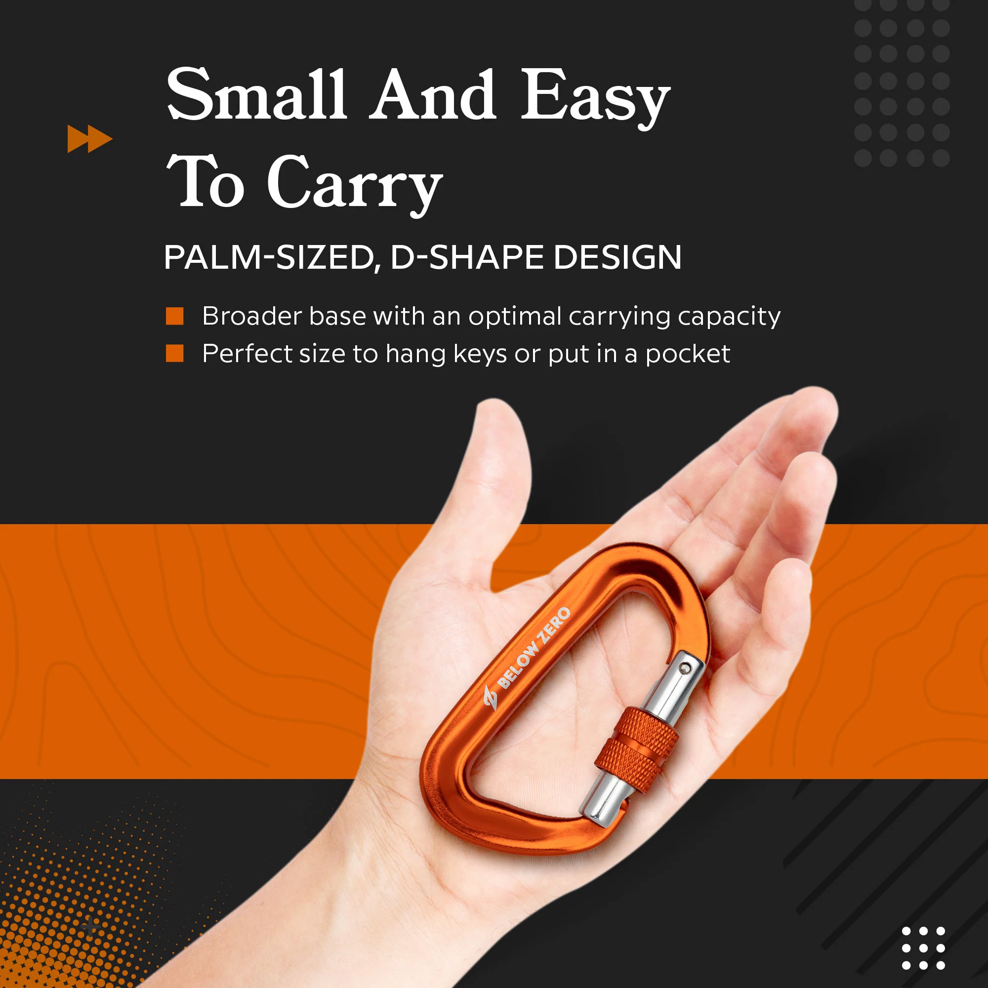 BELOW ZERO 12kN Heavy Duty Carabiner with Locking Clip (Orange) - Image 6