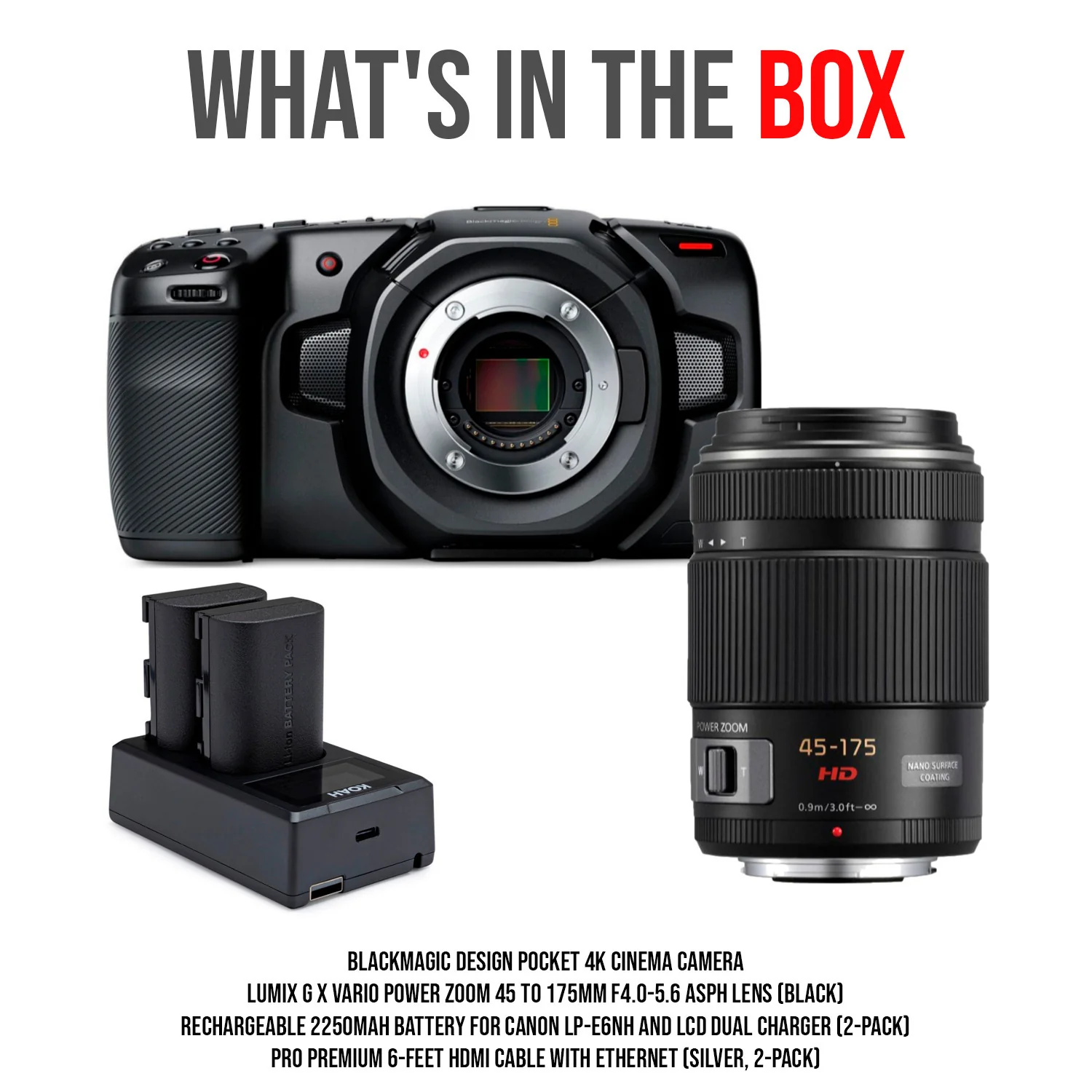 Blackmagic Design Pocket 4K Cinema Camera with Lumix G X Vario Power Zoom Lens (Black) Bundle - Image 7