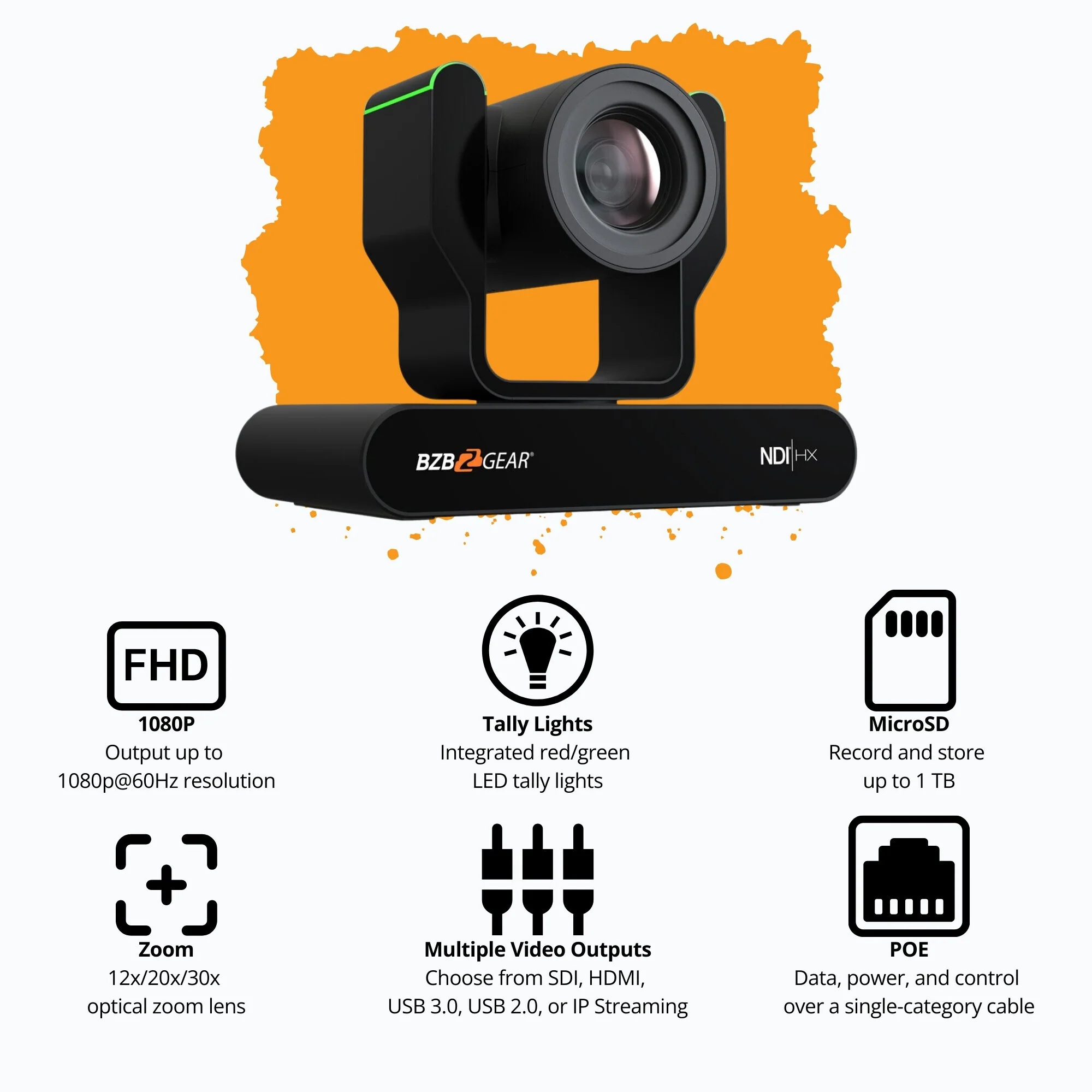 BZBGear 1080P 20x Zoom NDI 1TB PTZ Auto-Tracking and Live Streaming Camera (Black) Bundle - Image 4