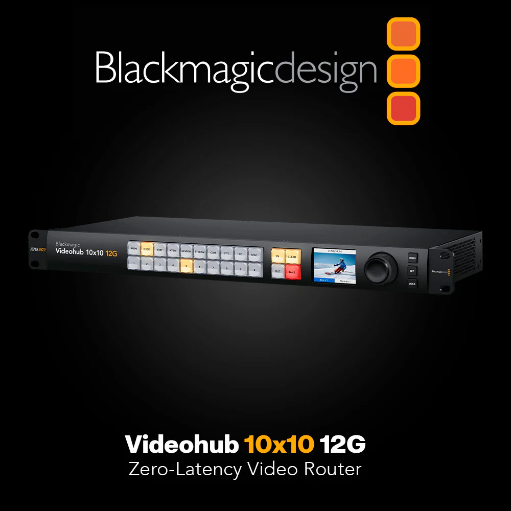 Blackmagic Design Videohub 10x10 12G Zero-Latency Video Router with Cables and Cable Ties Bundle - Image 2