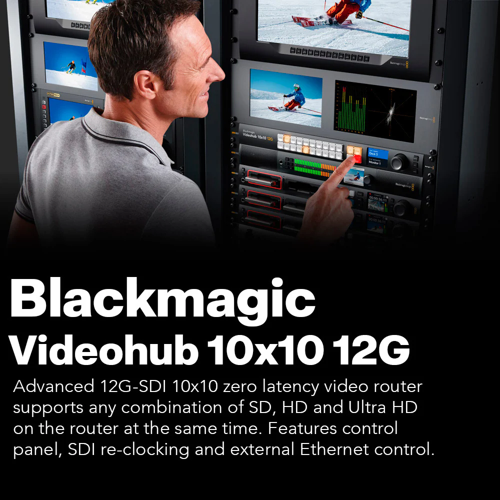 Blackmagic Design Videohub 10x10 12G Zero-Latency Video Router with Cables and Cable Ties Bundle - Image 3