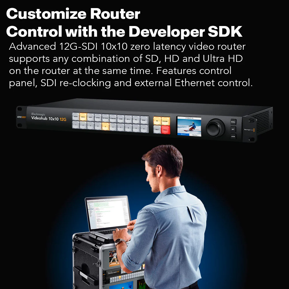 Blackmagic Design Videohub 10x10 12G Zero-Latency Video Router with Cables and Cable Ties Bundle - Image 4