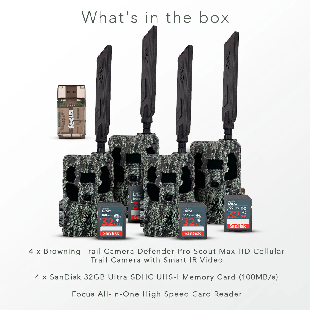 Browning Trail Camera Defender Pro Scout Max HD Cellular Trail Camera with IR Video (4-Pack) Bundle - Image 2