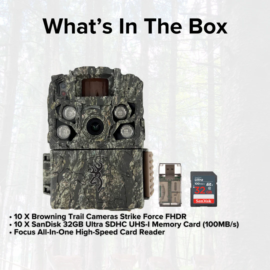 Browning Trail Cameras Strike Force FHDR (10-Pack) with 10 x 32GB Memory Card and Card Reader Bundle - Image 6