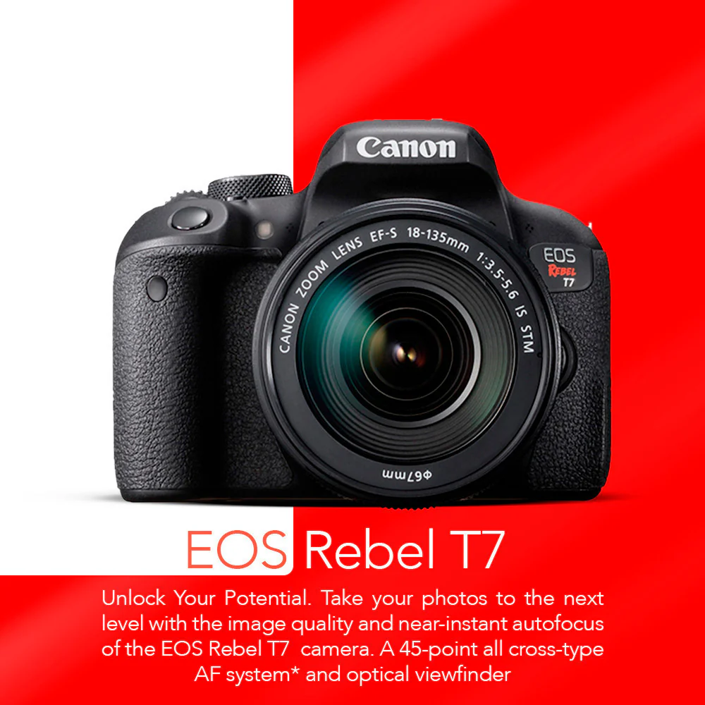 Canon EOS Rebel T7 DSLR Camera with EF-S 18-55mm IS II Lens Kit with 128GB SD Card, and Card Reader - Image 3