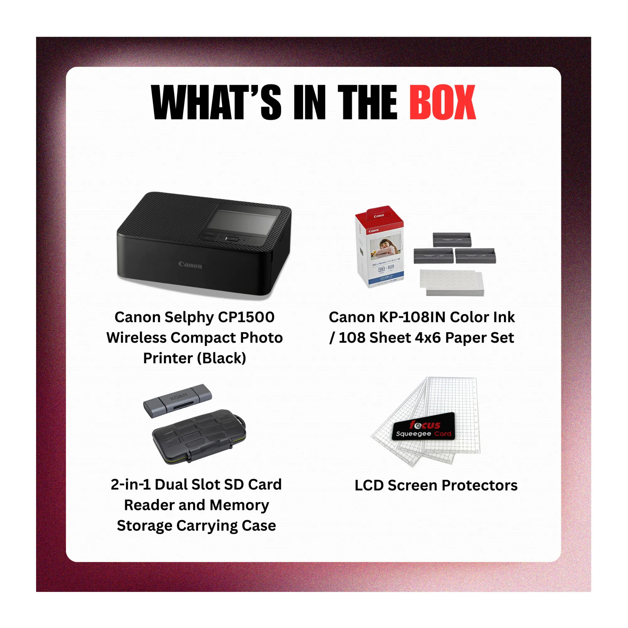 Canon Selphy CP1500 Wireless Compact Photo Printer (Black) Bundle - Image 9