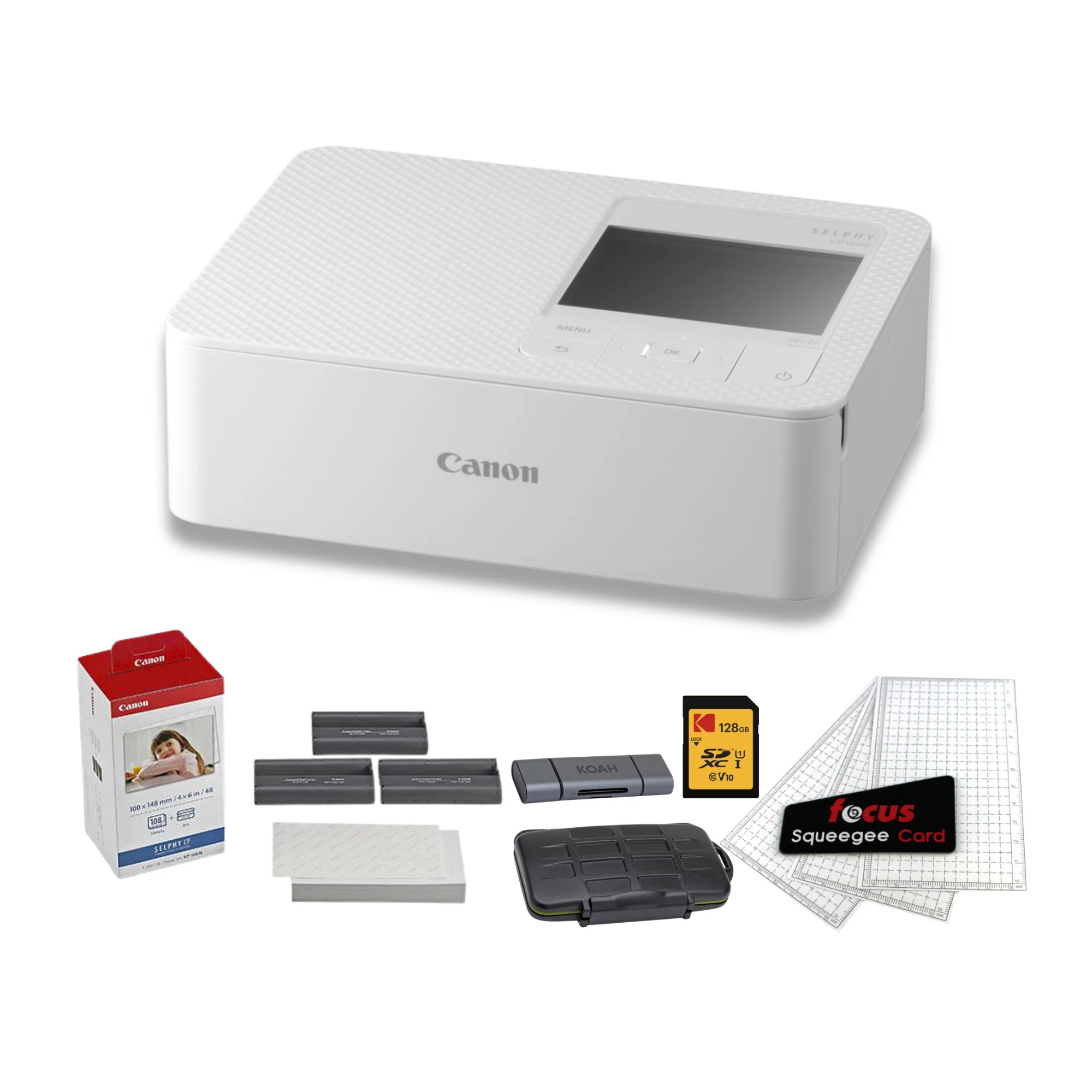 Canon Selphy CP1500 Wireless Photo Printer (White) with Accessories Bundle