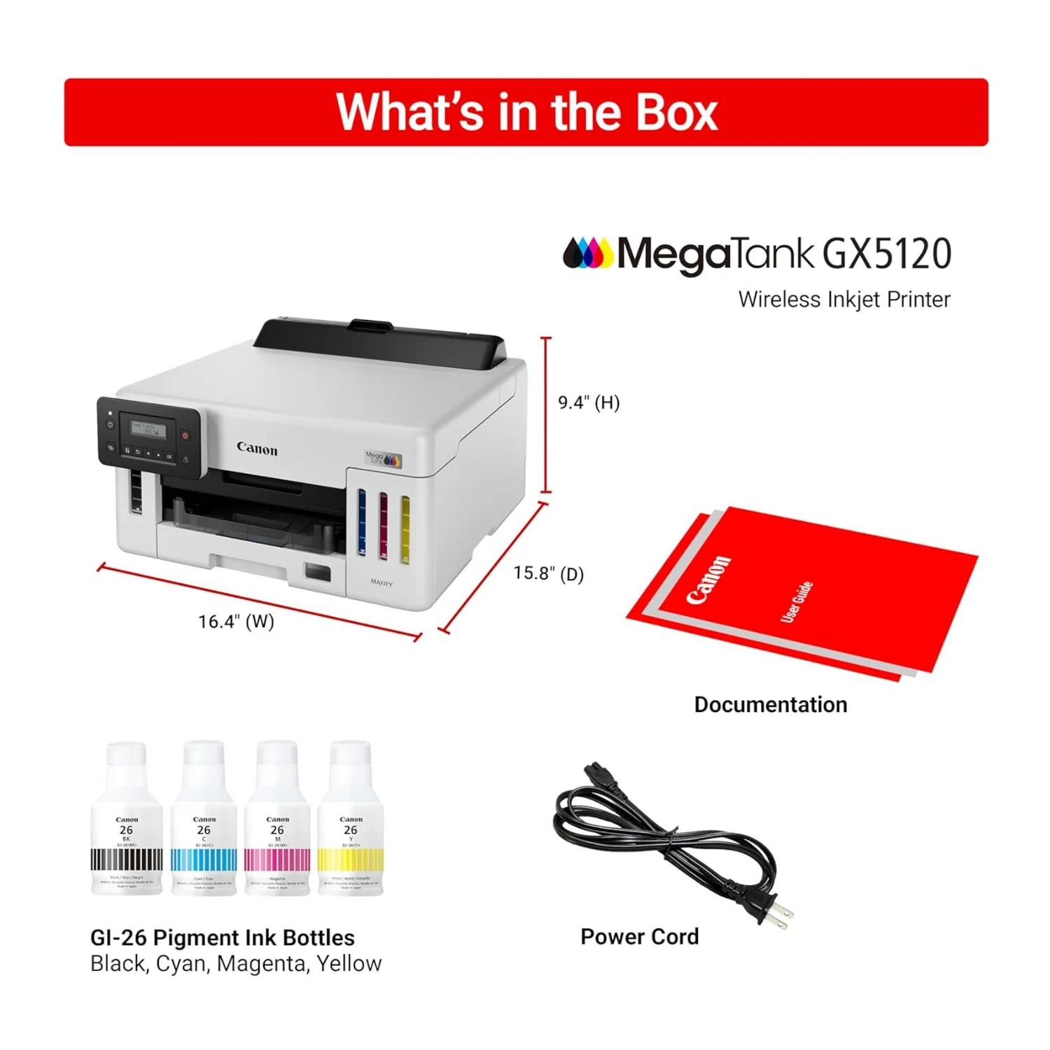 Canon MegaTank GX5120 Wi-Fi Inkjet Color Printer with Auto Duplex Printing White - Image 6