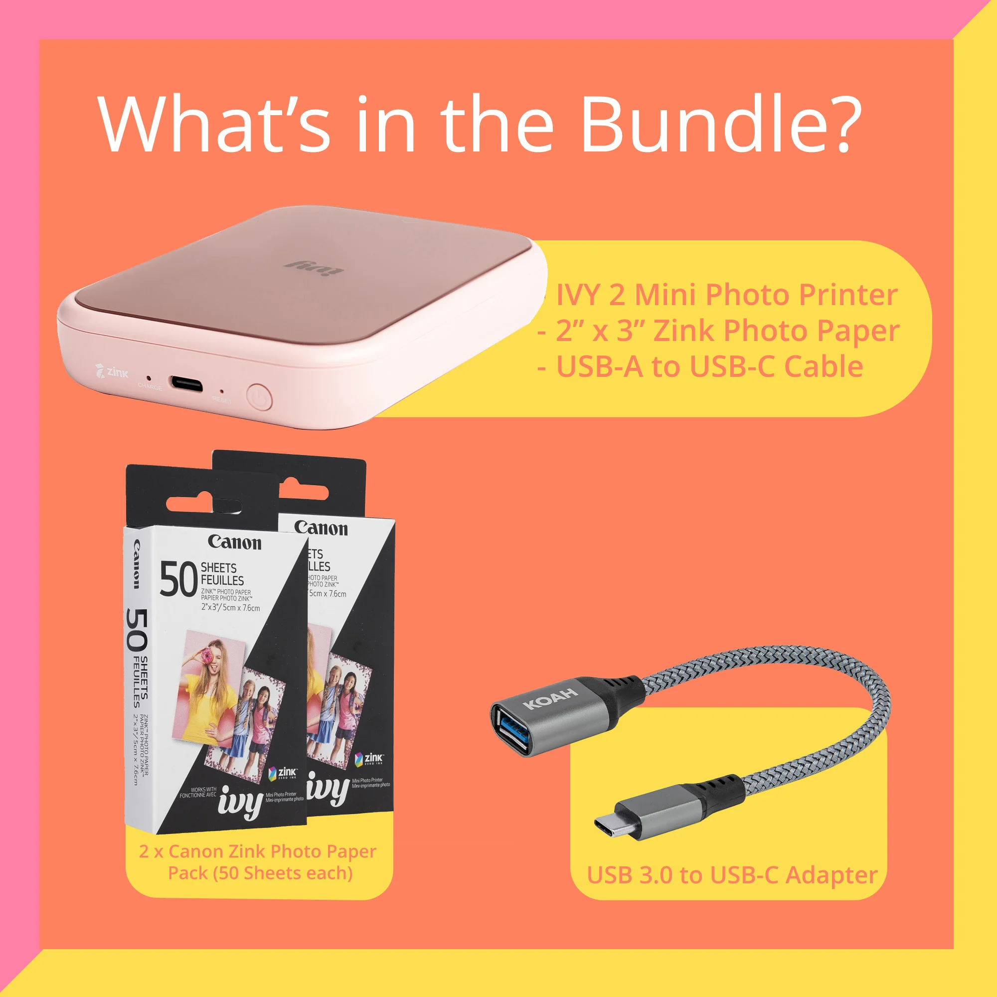 Canon IVY 2 Mini Compact Photo Sticker Printer with LED Light Bar (Blush Pink) Bundle - Image 6