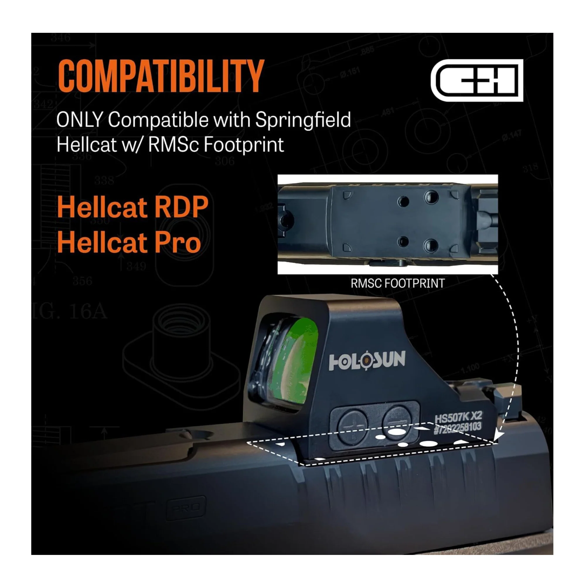 C+H Precision Red Dot Mounting Plate for Springfield Armory Hellcat and Holosun - Image 4