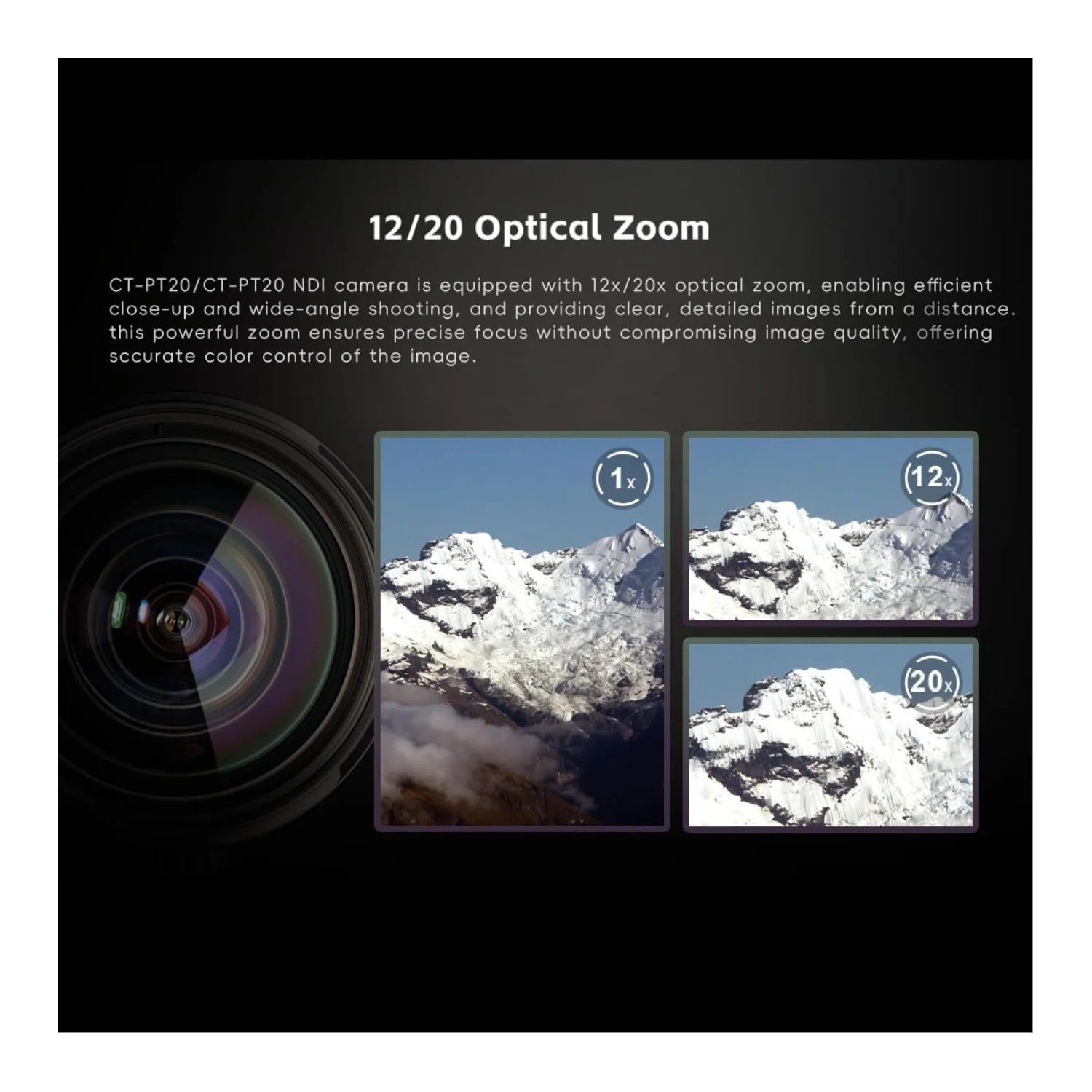 CineTreak CT-PT12 PTZ Camera - 1080p60, 12x Optical Zoom with AI Human Tracking - Image 3
