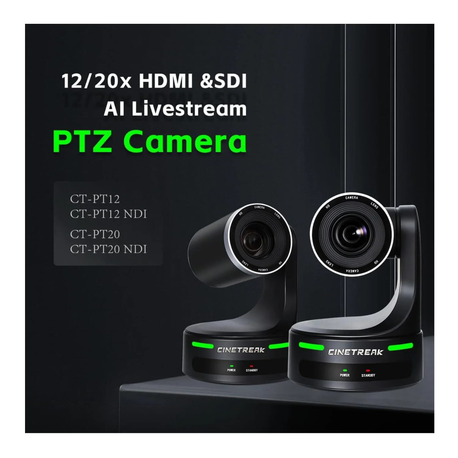CineTreak CT-PT20 PTZ Camera - 1080p60, 20x Optical Zoom with AI Human Tracking - Image 3