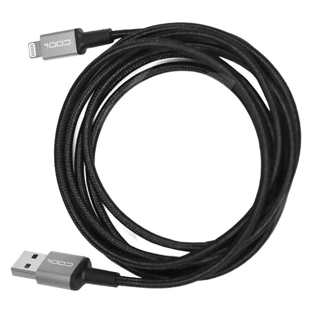 CODi 6-Feet Braided Nylon USB-A to MFI Lightning Charge and Sync Cable (Black) - Image 2
