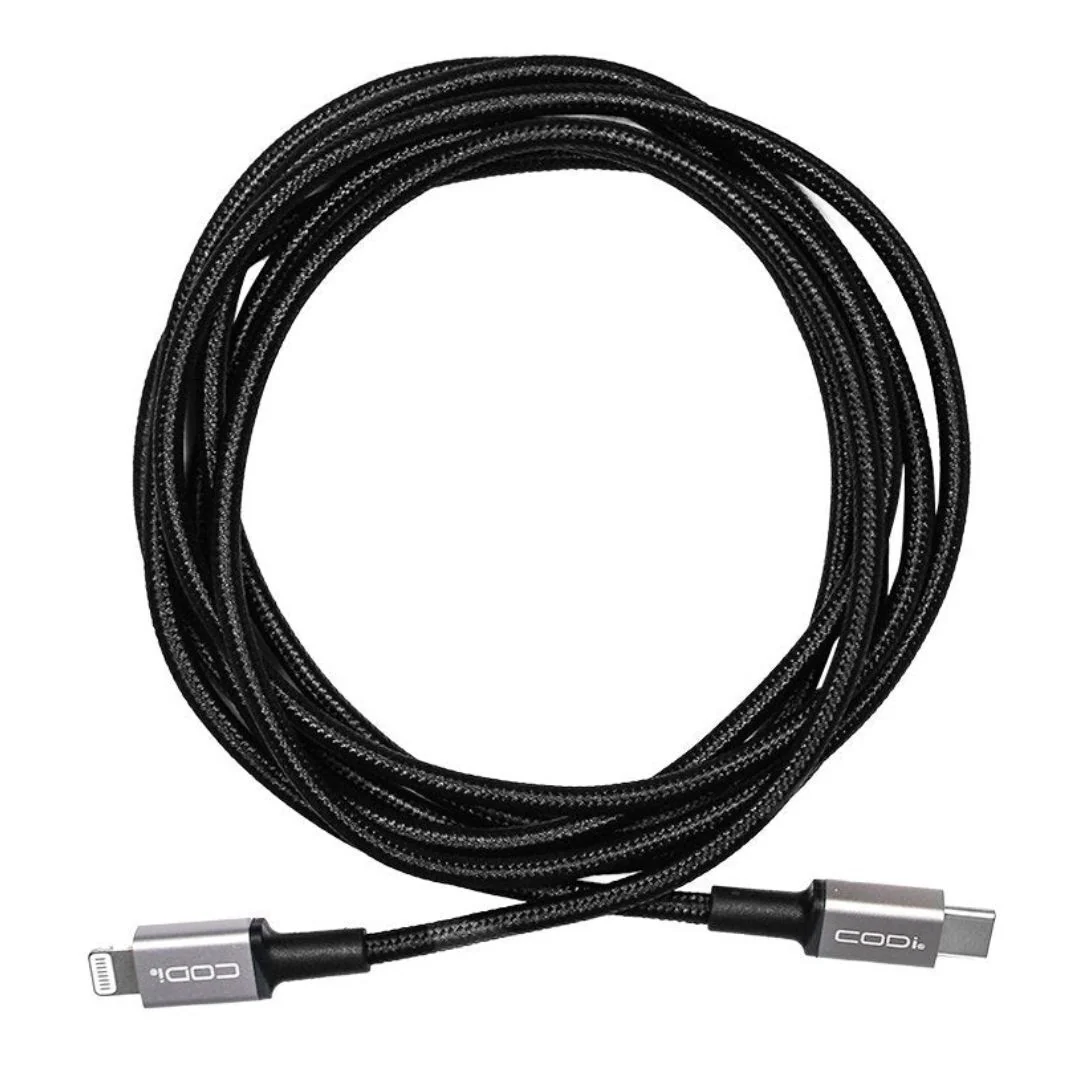 CODi 6-Feet Braided Nylon USB-C to MFI Lightning Charge and Sync Cable (Black) - Image 4
