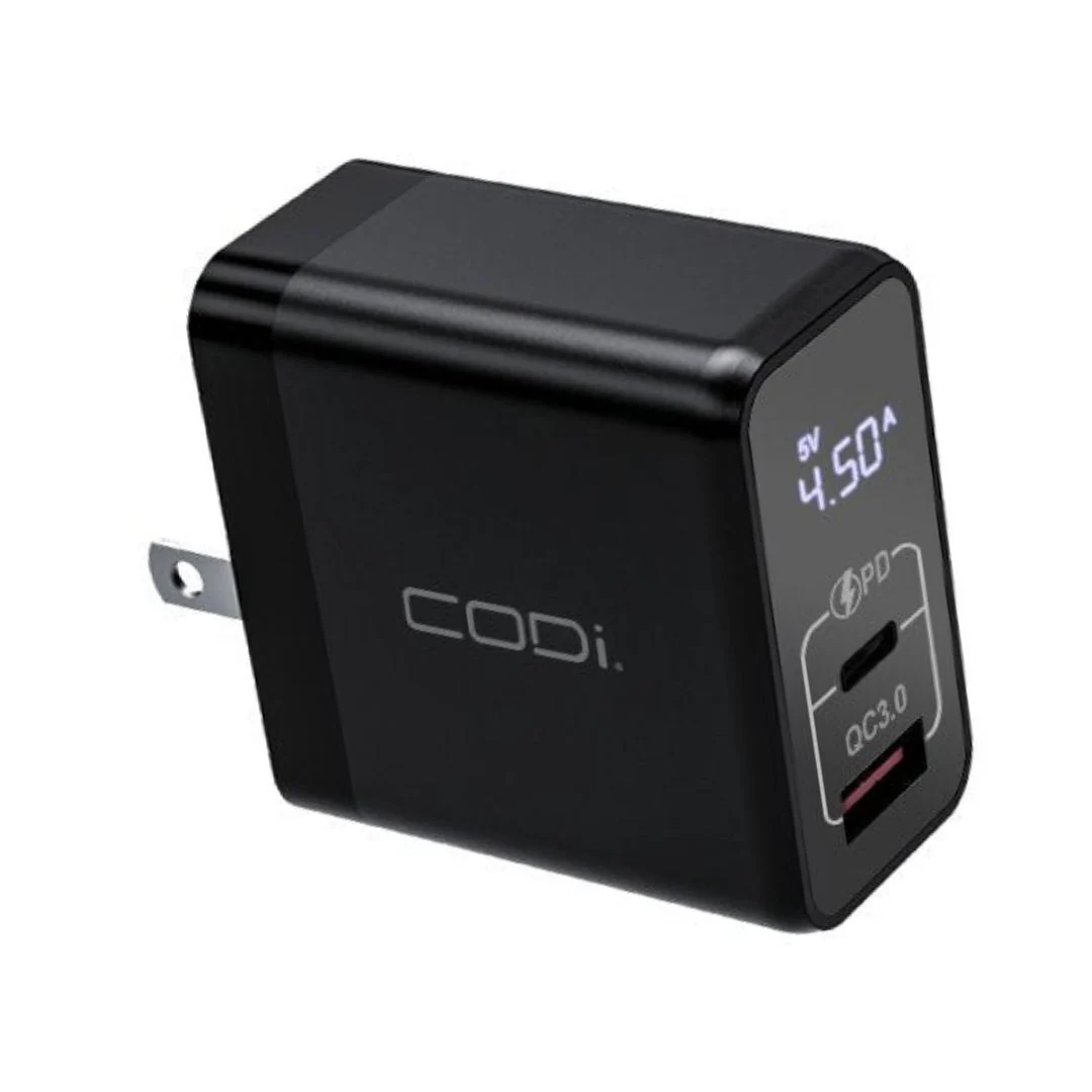 CODi 30W Dual Port Wall Charger with USB-C and USB-A Quick Charge 3.0 Outputs (Black) - Image 2