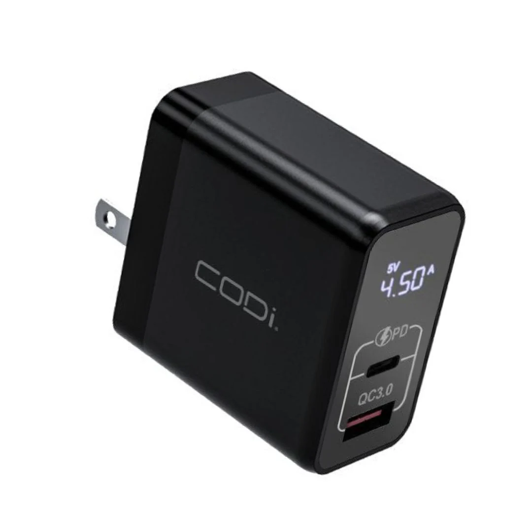 CODi 30W Dual Port Wall Charger with USB-C and USB-A Quick Charge 3.0 Outputs (Black) - Image 3