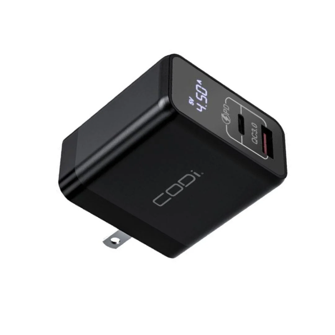 CODi 30W Dual Port Wall Charger with USB-C and USB-A Quick Charge 3.0 Outputs (Black) - Image 5