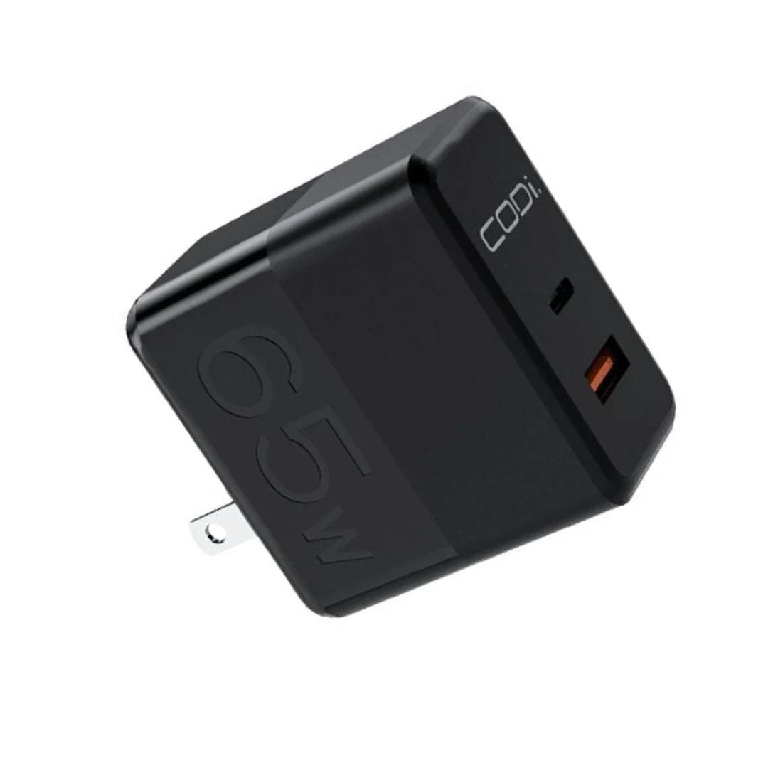 CODi 65W GaN Dual Port Wall Charger with USB-C and USB-A Quick Charge 3.0 Outputs (Black) - Image 4