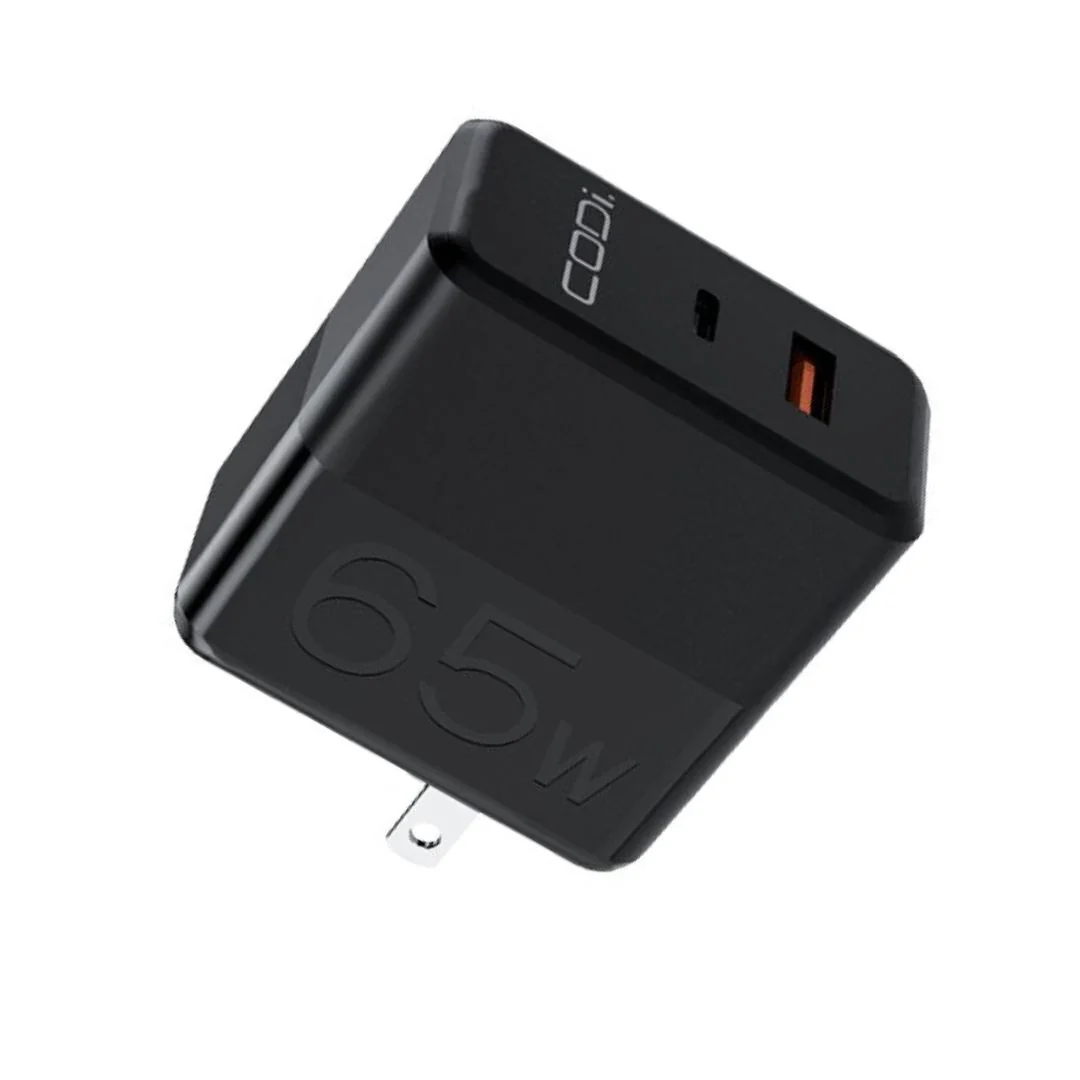 CODi 65W GaN Dual Port Wall Charger with USB-C and USB-A Quick Charge 3.0 Outputs (Black) - Image 5