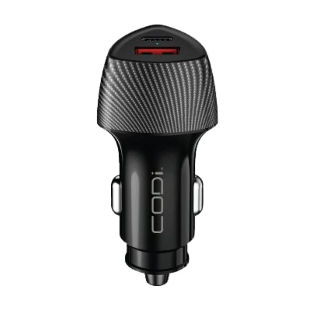 CODi 20W Dual Port Car Charger with USB-C and USB-A Quick Charge 3.0 Outputs (Black) - Image 3