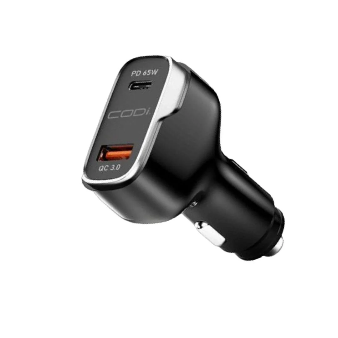 CODi 65W Dual Port Car Charger with USB-C and USB-A Quick Charge 3.0 Outputs - Image 2